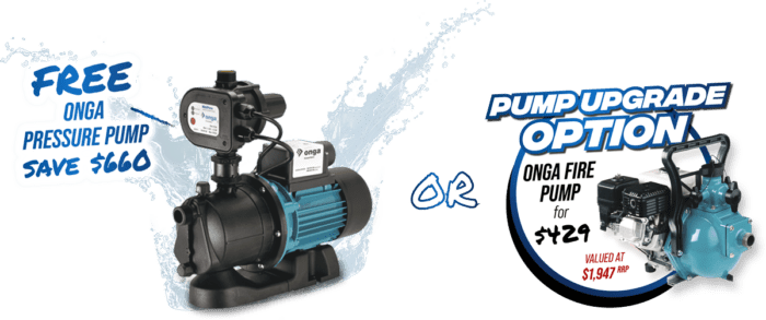 West Coast Poly - Pump Options For Summer Savings Promotion 2023 - Free Onga Pressure Pump Or Upgrade To The Onga Fire Pump For Only $429 - Limited Time Only