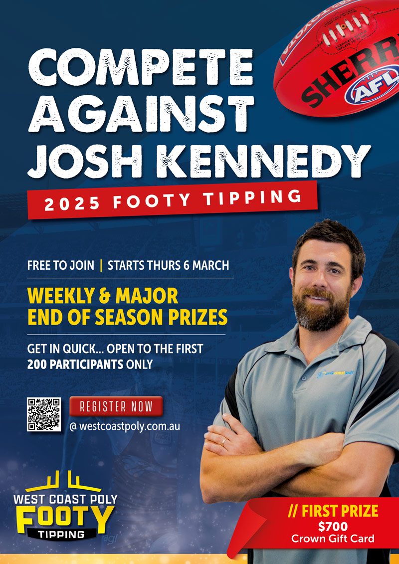 West Coast Poly - Footy Tipping Competition 2025 with Josh Kennedy - Prizes to be won